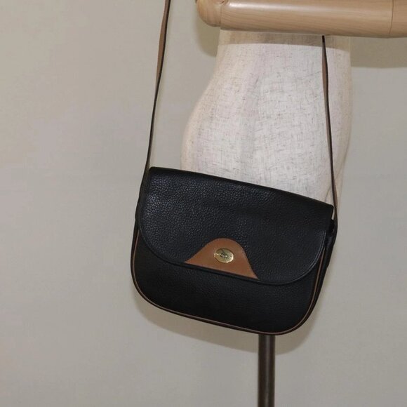 Christian Dior Shoulder Bag Leather Black Gold Auth BA3573